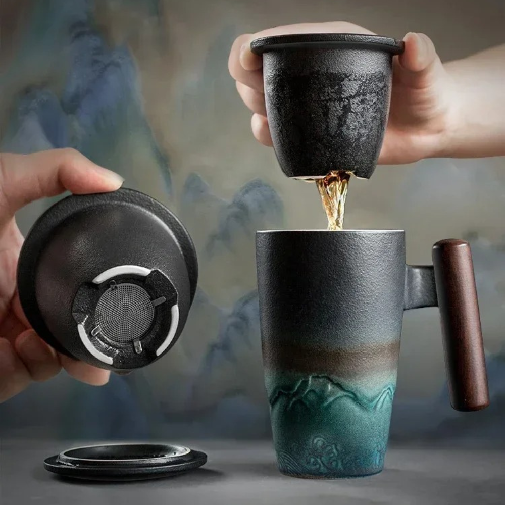 Keramik-Teebecher mit Sieb und Deckel 400ml – Bild 2
