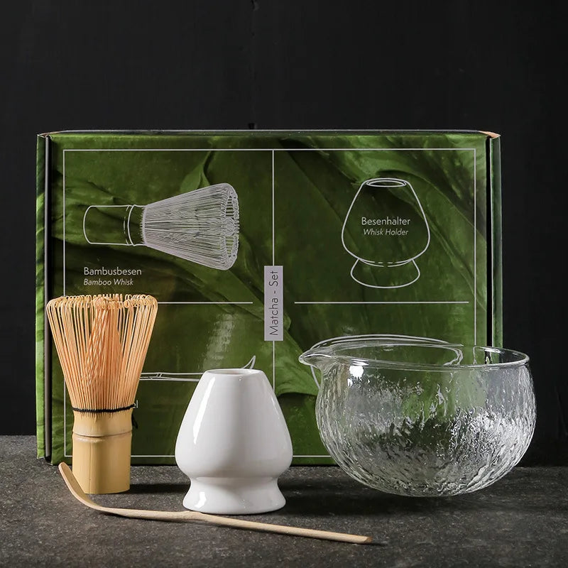 Japanisches Matcha Set – 4- oder 7-teilig aus Glas und Bambus