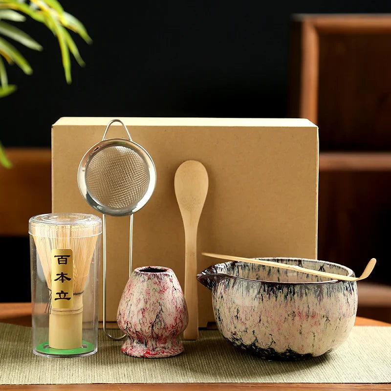 Matcha Set 6-teilig mit Keramikschale und Bambusbesen