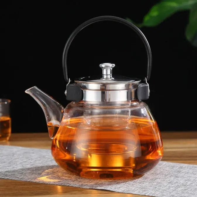 Birnenförmige Glasteekanne mit schwarzem Griff 800ml