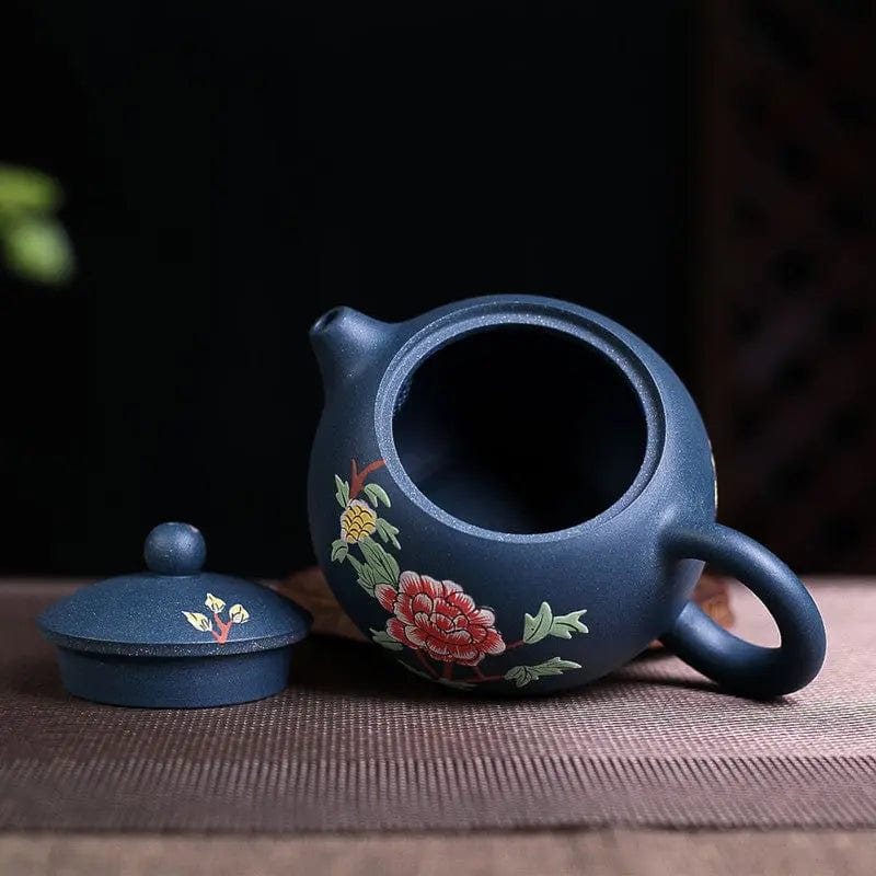 Blaue chinesische Yixing-Teekanne mit Blumen aus Ton 230ML