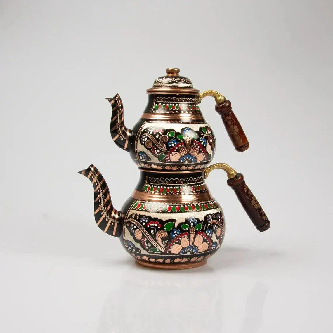 Bunte doppelstöckige Kupfer-Teekanne aus der Türkei