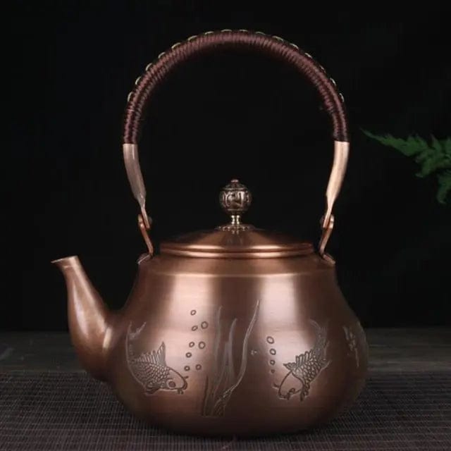 Chinesische Kupfer-Teekanne Fische 1,6L