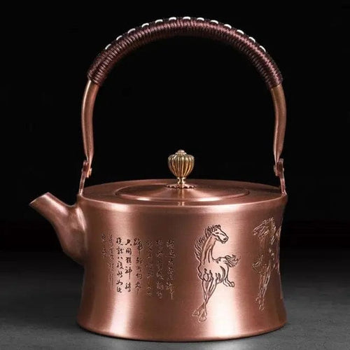 Chinesische Kupfer-Teekanne mit Pferdemotiven 1L