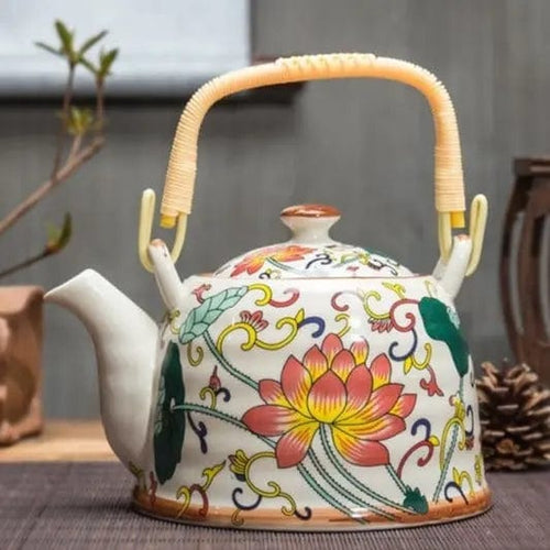 Chinesische Porzellankanne mit bunten Blumen 900ML
