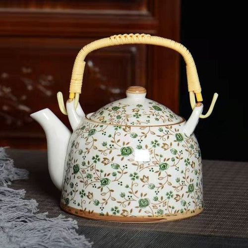 Chinesische Porzellanteekanne mit grünen Blumen 900ML