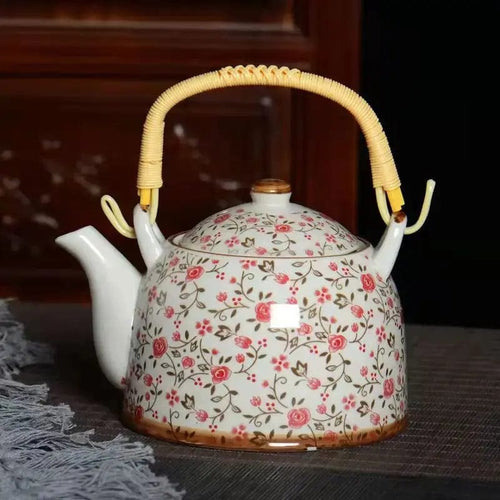 Chinesische Porzellanteekanne mit Roten Blumen 900ML