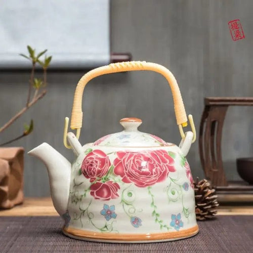 Chinesische Porzellanteekanne Rote Rosen 900ML