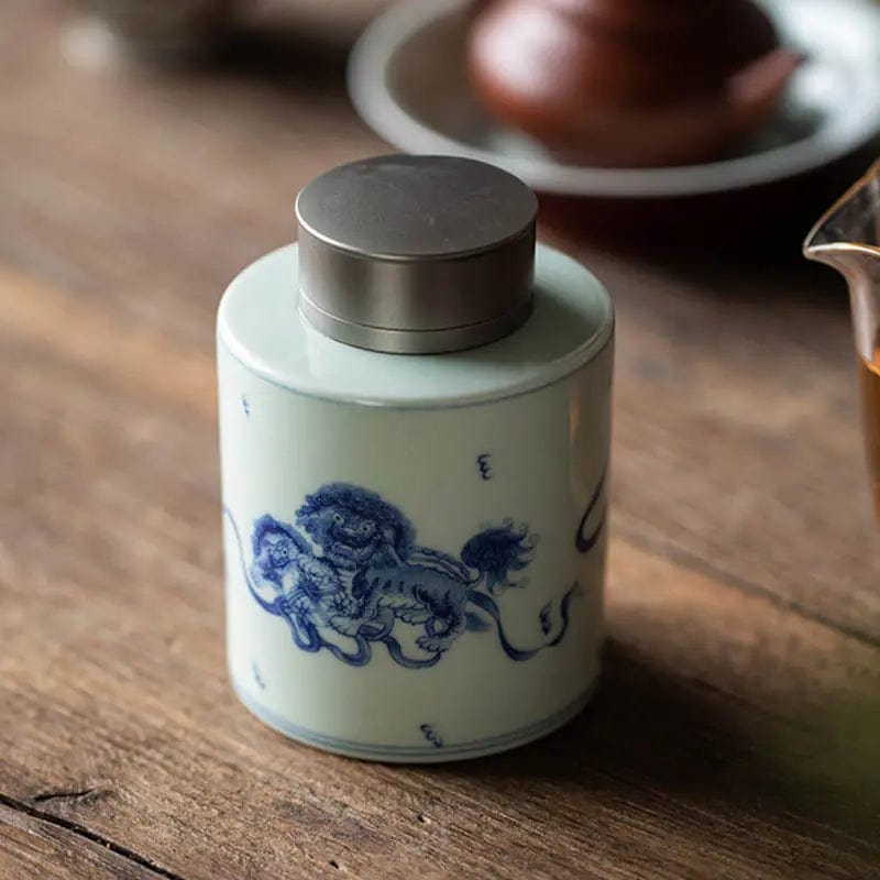 Chinesische Premium-Keramik-Teedose in Weiß und Blau