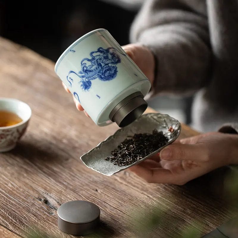 Chinesische Premium-Keramik-Teedose in Weiß und Blau