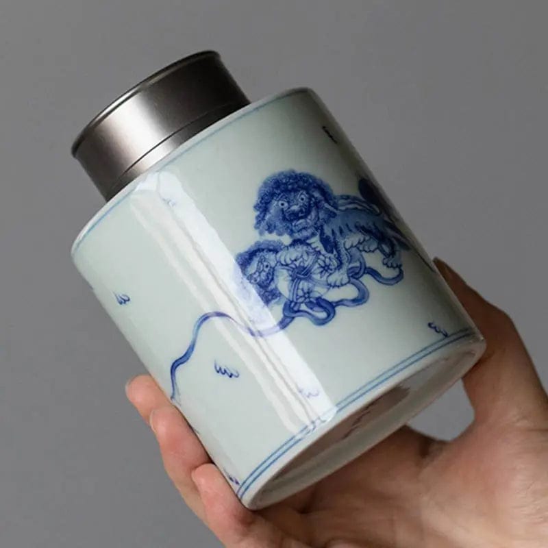 Chinesische Premium-Keramik-Teedose in Weiß und Blau