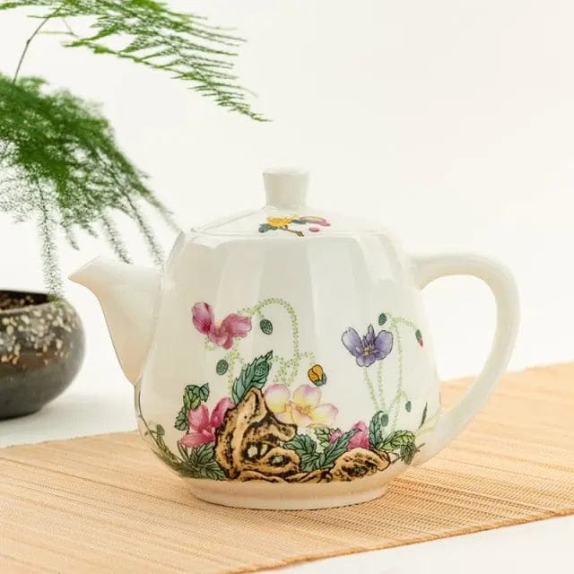 Chinesische Teekanne aus weißem Porzellan mit Blumen 450ML - 900ML