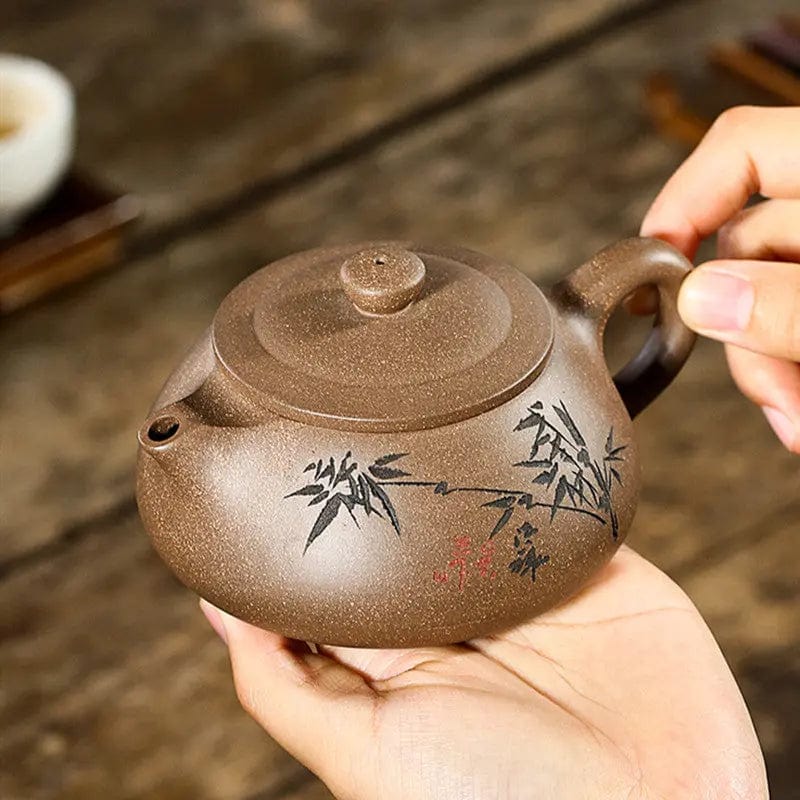 Chinesische Yixing Teekanne Braun Bambusmuster Ton 230ML