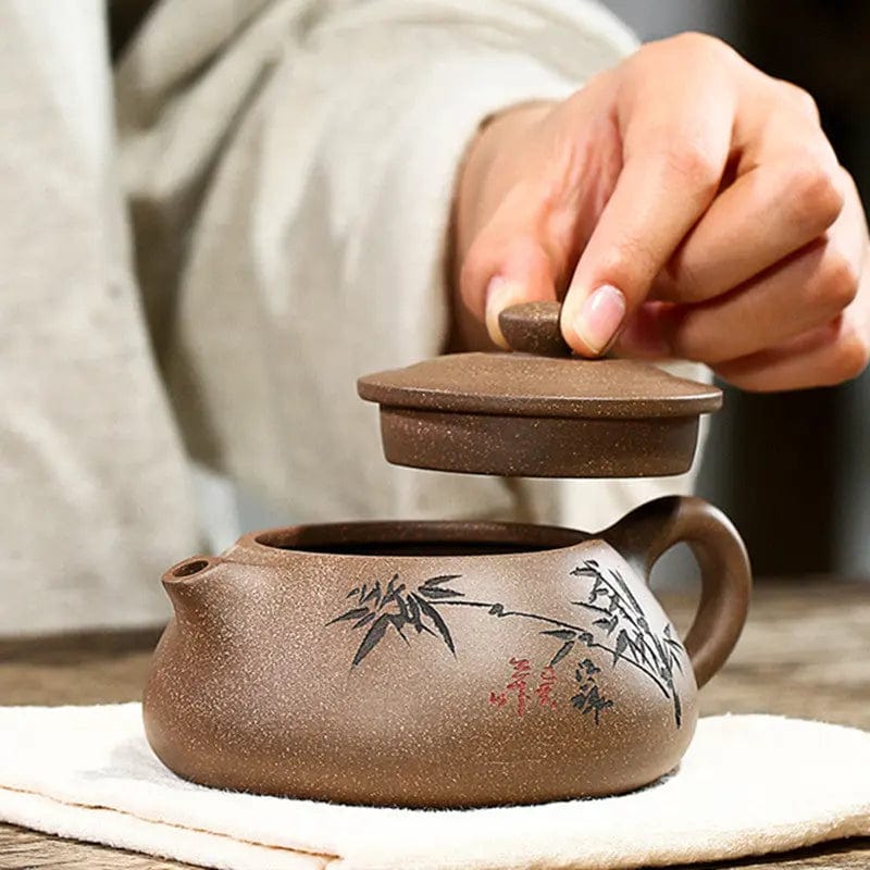 Chinesische Yixing Teekanne Braun Bambusmuster Ton 230ML