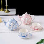 Englische Teekanne aus blau-rosa Porzellan 1L