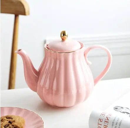 Englische Teekanne in Kürbisform aus Porzellan 1L