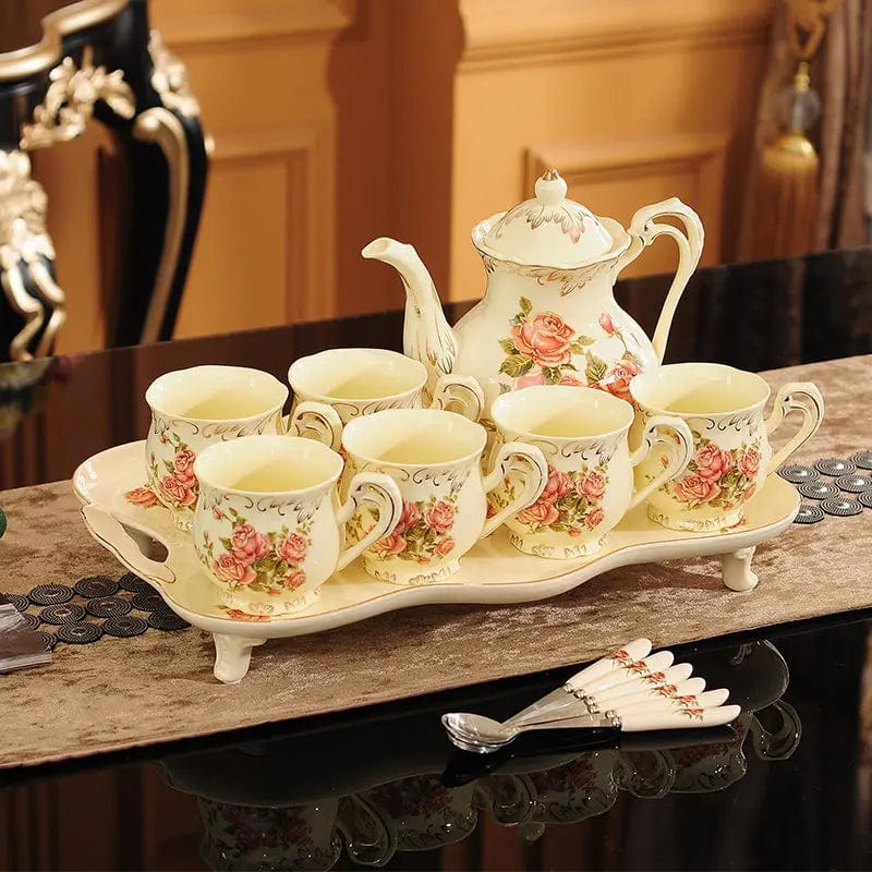 Englisches Teeservice aus Porzellan mit rosa Mustern