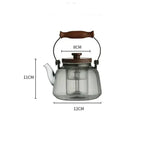 Glas-Teekanne mit Holz, Grau Transparent 900ml