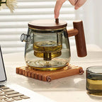 Glas- und Holz-Teekanne mit Knopf-Infuser 400ml