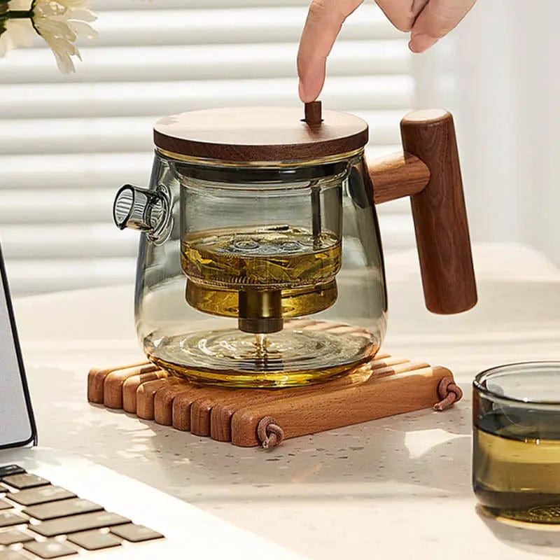 Glas- und Holz-Teekanne mit Knopf-Infuser 400ml