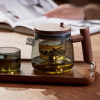 Glas- und Holz-Teekanne mit Knopf-Infuser 400ml