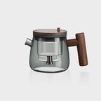 Glas- und Holz-Teekanne mit Knopf-Infuser 400ml