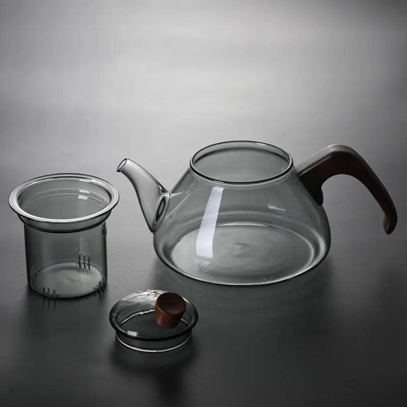 Glasteekanne mit Holz, 600ML, Design und minimalistisch