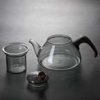 Glasteekanne mit Holz, 600ML, Design und minimalistisch