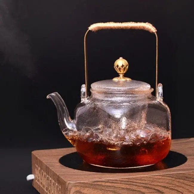 Glasteekanne mit Kupfergriff 700ML