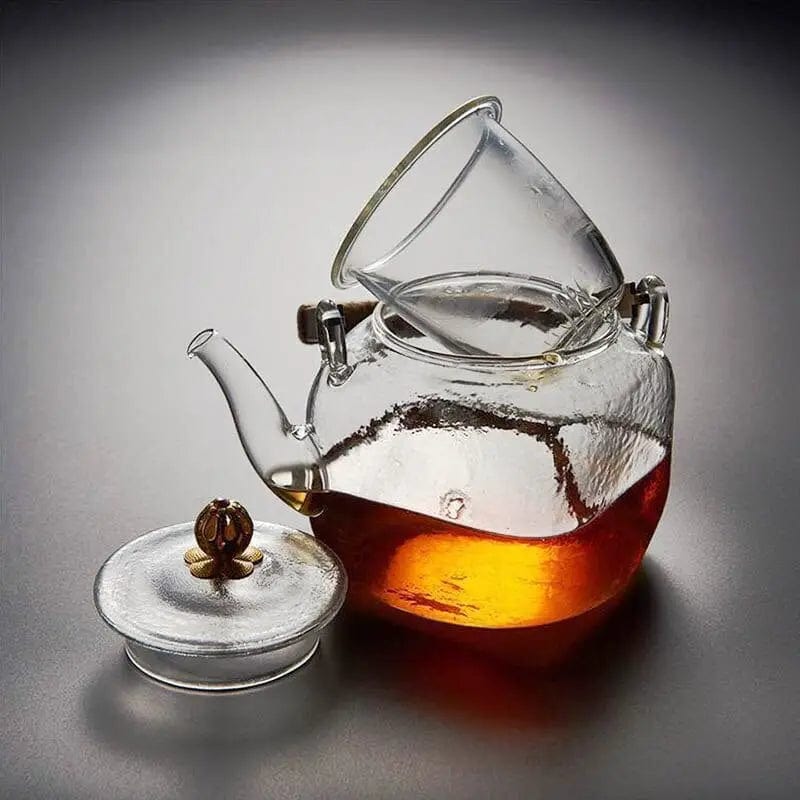 Glasteekanne mit Kupfergriff 700ML