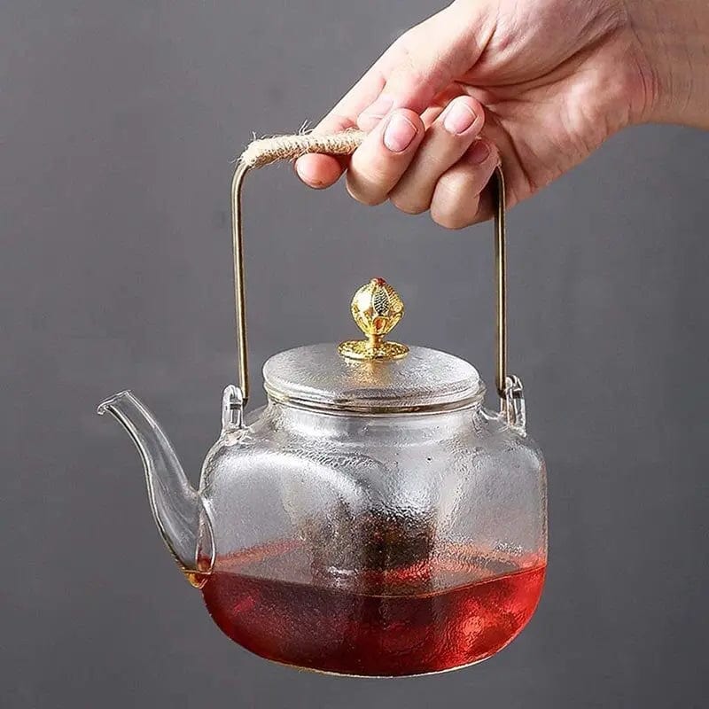 Glasteekanne mit Kupfergriff 700ML