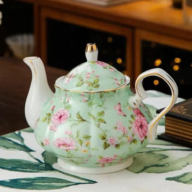 Grüne Englische Porzellanteekanne mit Blumen 400ML