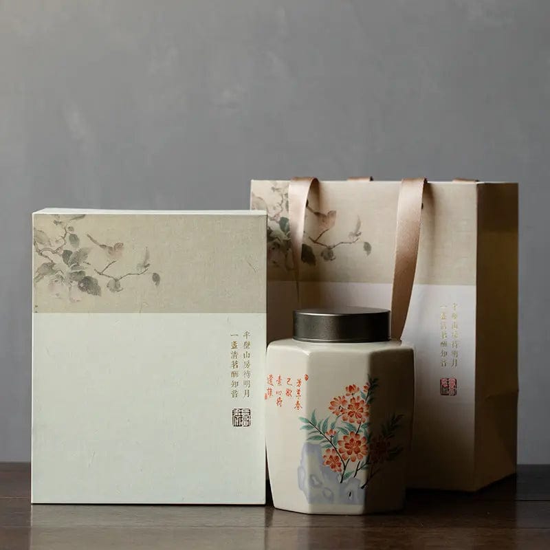 Hochwertige Keramik-Teedose mit Blumenmalerei 1000ml