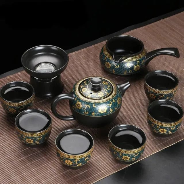 Hochwertiges chinesisches Tee-Set Schwarz und Gold