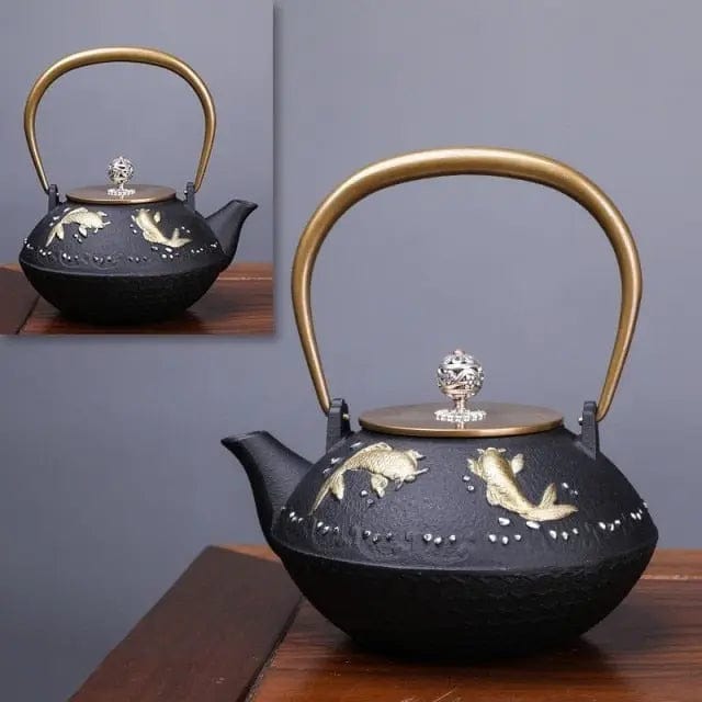 Japanische Gusseiserne Teekanne Fische 1,2L