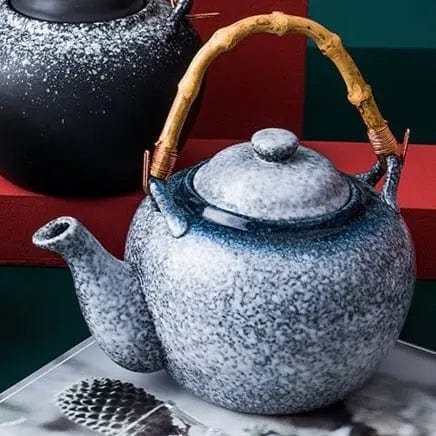 Japanische Teekanne aus grauer Keramik, Bambus, 500 ml