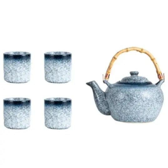 Japanische Teekanne aus grauer Keramik, Bambus, 500 ml