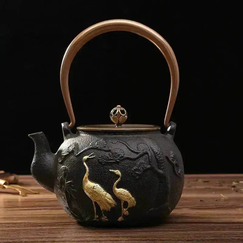 Japanische Teekanne aus Gusseisen Bergamotte Kraniche 1,1L