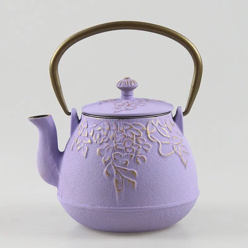 Japanische Teekanne aus Gusseisen mit Blumen 1L