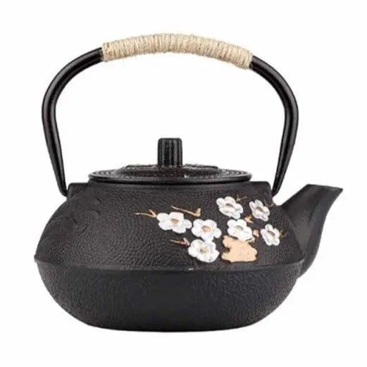 Japanische Teekanne aus Gusseisen mit weißen Blumen 800 ml