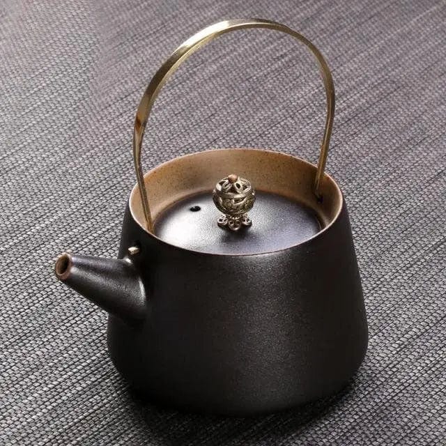 Japanische Teekanne aus Keramik, schwarzes Design, 210 ml