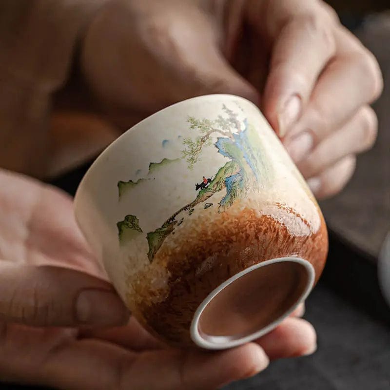 Keramik-Teetasse mit Landschaftsmalerei 130ml