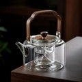 Premium Chinesische Glasteekanne mit Holzgriff 1,3L