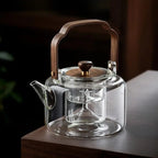 Premium Chinesische Glasteekanne mit Holzgriff 1,3L