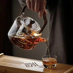 Premium Chinesische Glasteekanne mit Holzgriff 1,3L