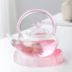 Rosa Glasteekanne mit Schmetterling 700ml