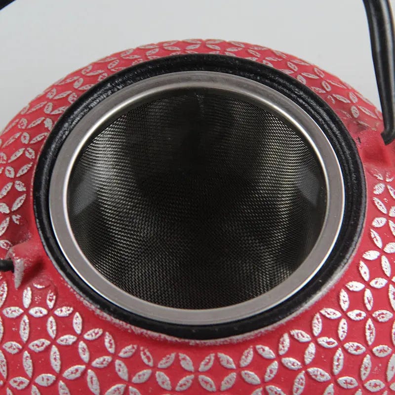 Rote japanische Gusseisen-Teekanne mit Kreismuster 600ml