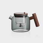 Runde Glas-Teekanne mit Holzgriff und Infuser-Knopf 700ml
