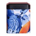 Schwarz Metall Teedose mit blauen Blumen