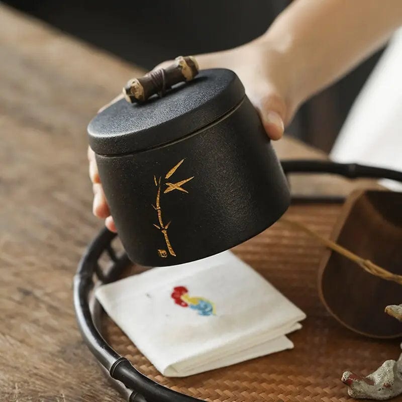 Schwarze japanische Keramik-Teedose 270ml